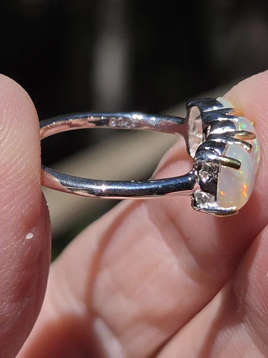 Opal Trio Solitaire Sterling & Gold Ring Sz6.75 - Picture 3 of 7